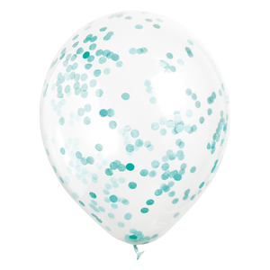 Clear Latex Balloons with Caribbean Teal Confetti 12" (6 Pack)