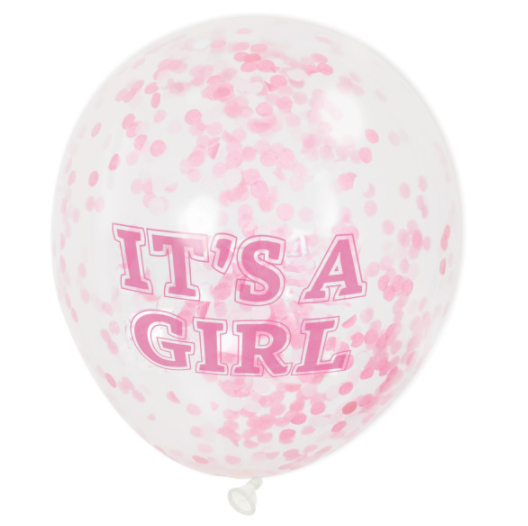 Girl Clear Latex Balloons with Pink Confetti 12" (6 Pack)