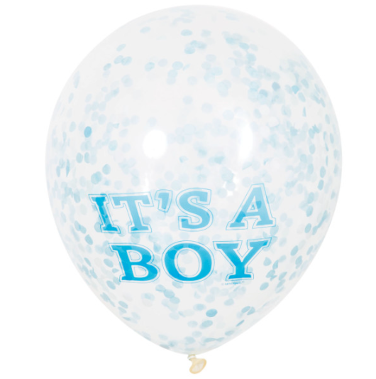 Boy Clear Latex Balloons with Blue Confetti 12" (6 Pack)
