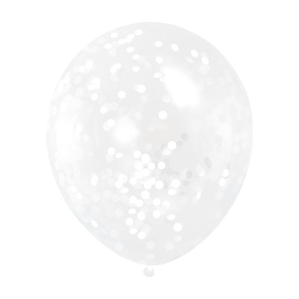 Clear Latex Balloons with White Confetti 12" (6 pack)
