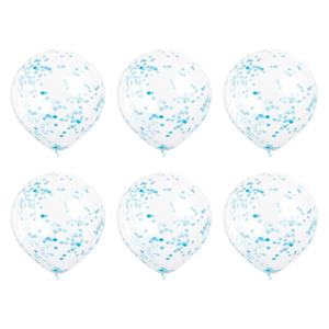 Clear Latex Balloons with Powder Blue Confetti 12" (6 Pack)