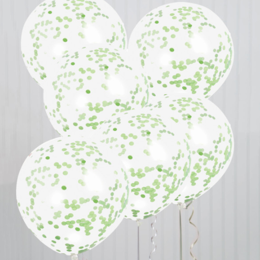 Clear Latex Balloons with Lime Green Confetti 12" (6 Pack)