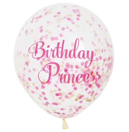 Pink Princess Clear Latex Balloons with Confetti 12" (6 Pack)