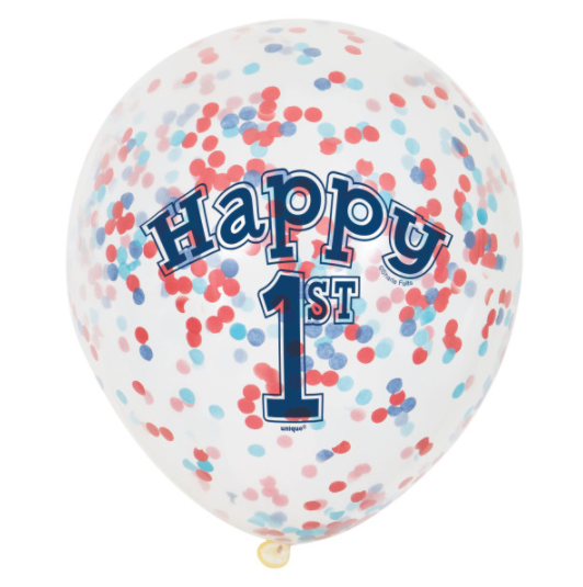 Little Sailor Nautical First Birthday Clear Latex Balloons with Confetti 12" (6 Pack)