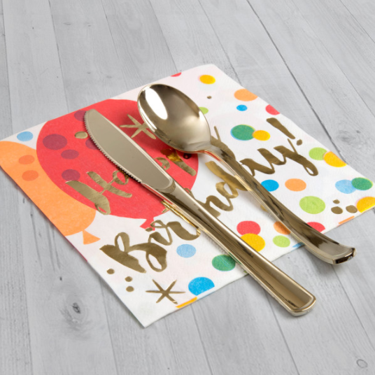 Glitzy Gold Birthday Luncheon Napkins - Foil Stamped (16 Pack)