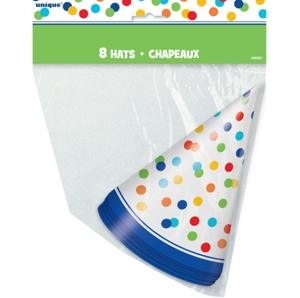 Rainbow Polka Dots Party Hats (8 Pack)