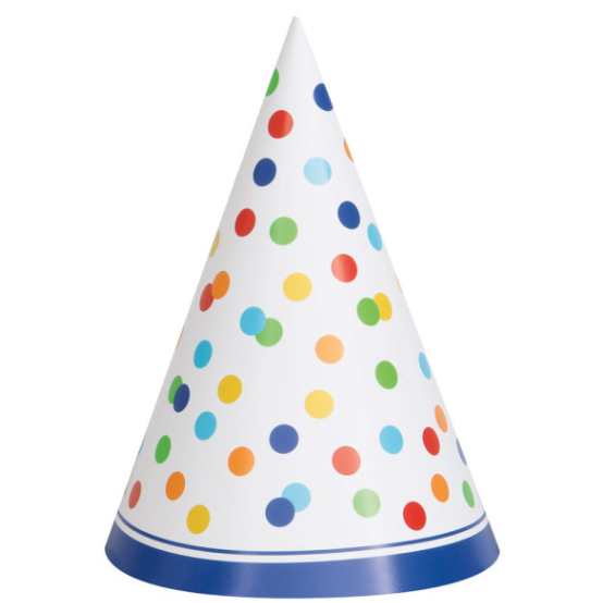 Rainbow Polka Dots Party Hats (8 Pack)