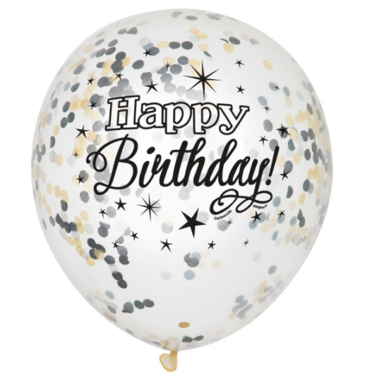 Glittering Birthday Clear Latex Balloons with Confetti 12" (6 Pack)
