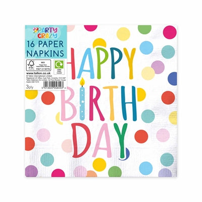 Napkins Happy Birthday Design 3ply - (16 Pack)