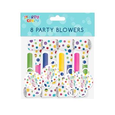 Party Blowers Happy Birthday Design- (8 Pack)