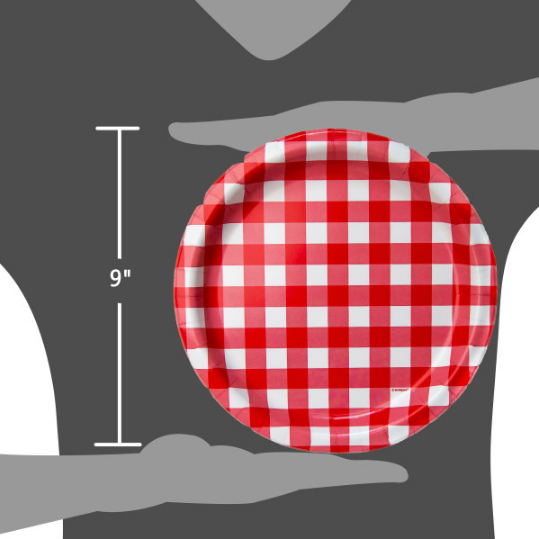 Red Gingham Round 9" Dinner Plates (8 Pack)