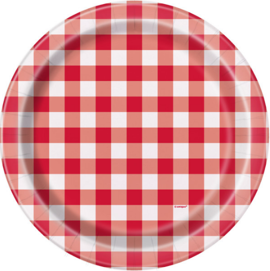 Red Gingham Round 9" Dinner Plates (8 Pack)