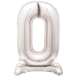 Silver Number 0 Shaped Standing Foil Balloon (30"")