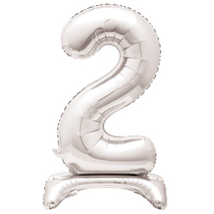 Silver Number 2 Shaped Standing Foil Balloon (30"")