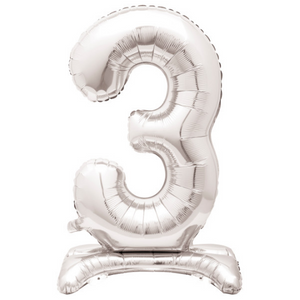 Silver Number 3 Shaped Standing Foil Balloon (30"")