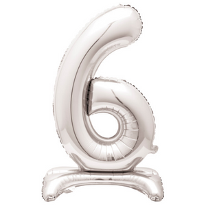 Silver Number 6 Shaped Standing Foil Balloon (30"")