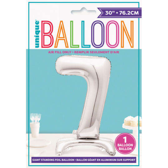 30" Silver Number 7 Shaped Standing Foil Balloon (Non inflated)
