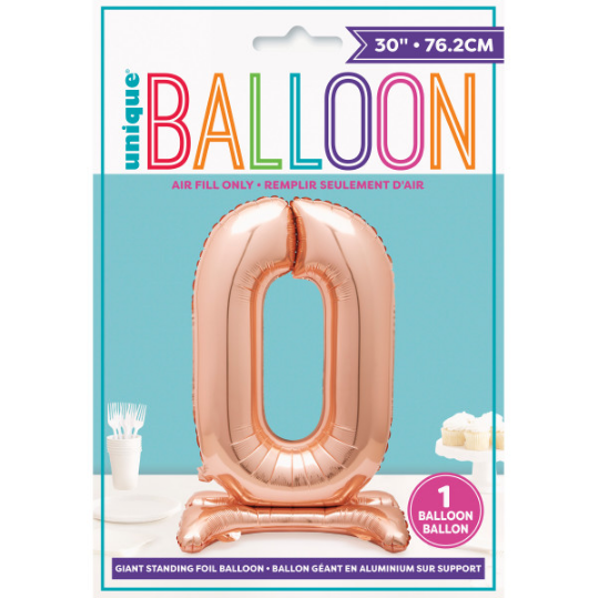 30" Rose Gold Number 0 Shaped Standing Foil Balloon (Non Inflated)
