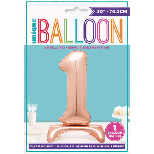 30" Rose Gold Number 1 Shaped Standing Foil Balloon (Non Inflated)