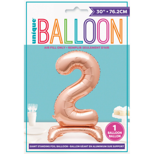 30" Rose Gold Number 2 Shaped Standing Foil Balloon (Non Inflated)