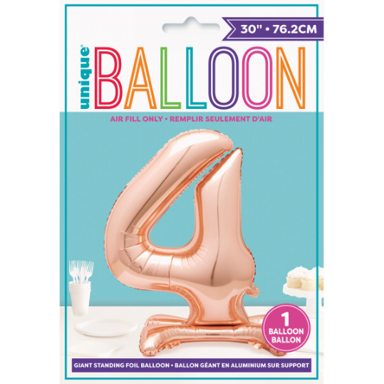 30" Rose Gold Number 4 Shaped Standing Foil Balloon (Non Inflated)