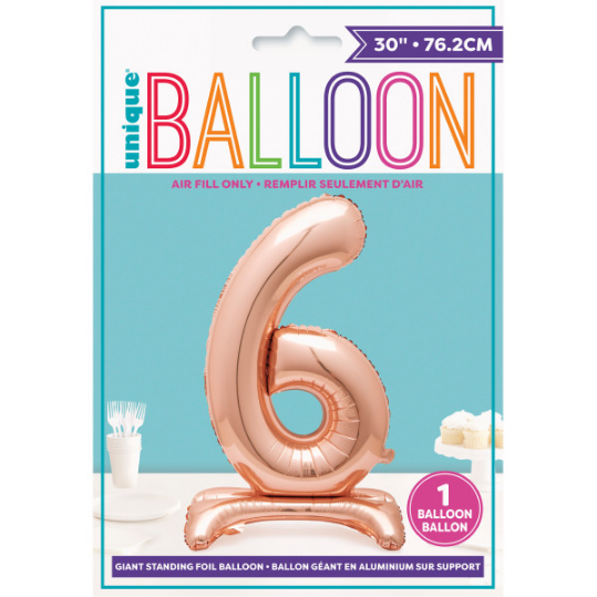 30" Rose Gold Number 6 Shaped Standing Foil Balloon (Non Inflated)