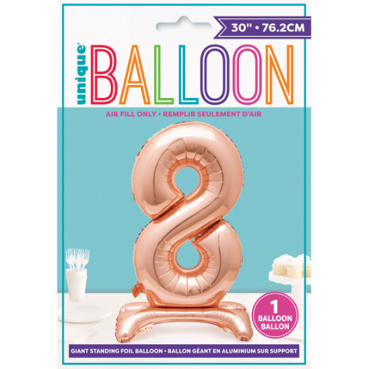 30" Rose Gold Number 8 Shaped Standing Foil Balloon (Non Inflated)