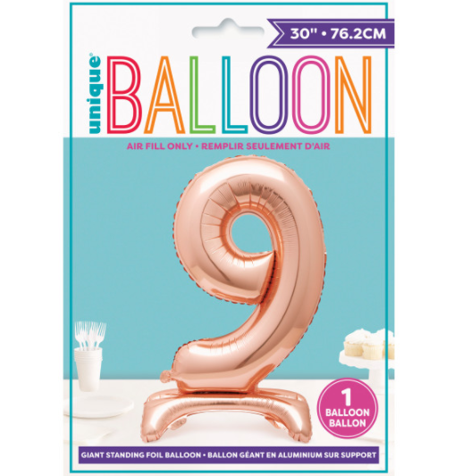 30" Rose Gold Number 9 Shaped Standing Foil Balloon (Non Inflated)