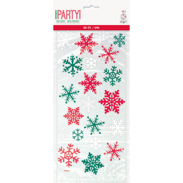 Snowflake Red/Green Cellophane Bags (20 Pack)