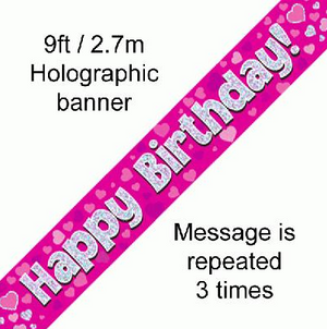 Happy Birthday Pink Holographic (9ft Banner)