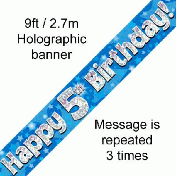 Happy 5th Birthday Blue holographic Banner (9FT)