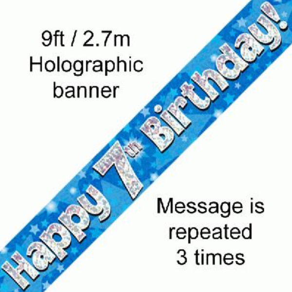Happy 7th Birthday Blue holographic Banner (9FT)