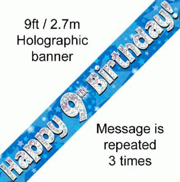 Happy 9th Birthday Blue holographic Banner (9FT)