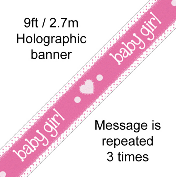 Banner It’s a Girl Pastel Heart Holographic Dot (9ft)