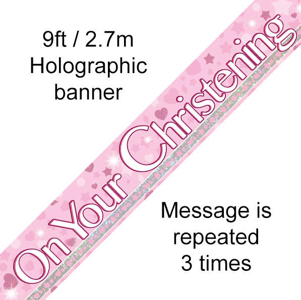 On Your Christening 9ft Holographic Banner