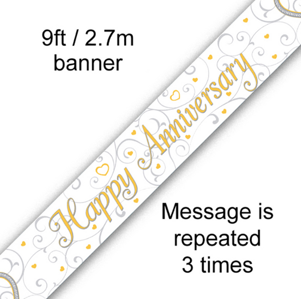 Banner Happy Anniversary Linked Hearts (9ft)