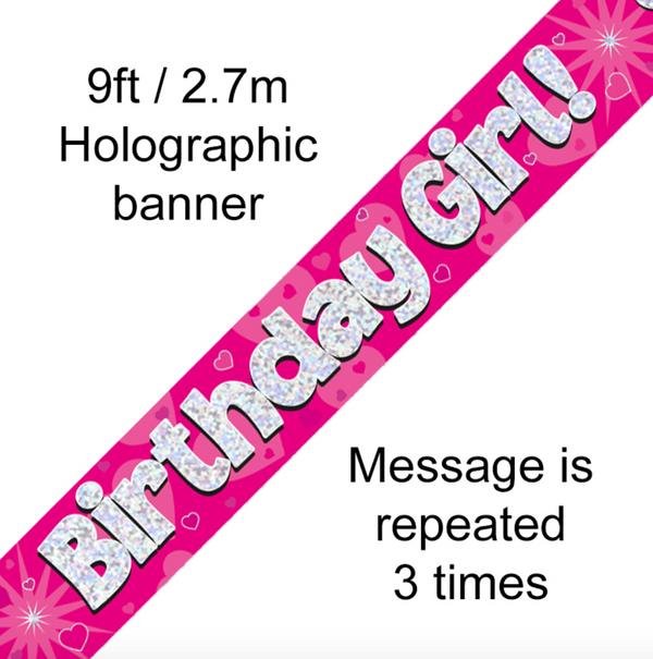 Banner Birthday Girl Pink Holographic (9ft)