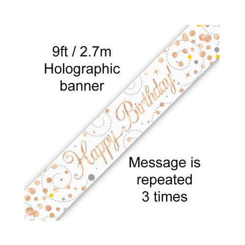 Banner Sparkling Fizz Birthday White & Rose Gold Holographic (9ft)