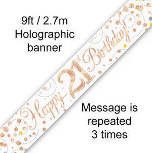 Banner Sparkling Fizz 21st Birthday White & Rose Gold Holographic (9ft)