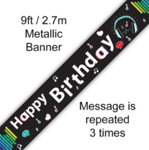 Music Media Birthday Holographic Banner - 2.7m (9ft )