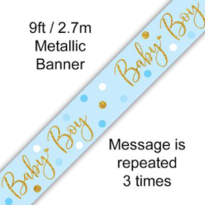Sparkling Baby Boy Dots Holographic Banner - 2.7m (9ft )