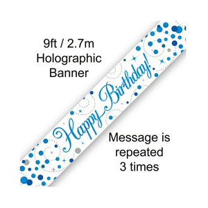 9ft Banner Sparkling Fizz Birthday Blue Holographic