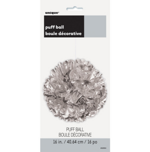 Silver Foil 16" Hanging Tissue Pom Pom