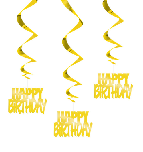 Happy Birthday Gold Foil Hanging Swirl Decorations 32" (3 Pack)