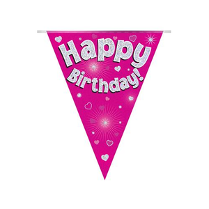 Party Bunting Happy Birthday Pink Holographic 11 flags (3.9m)