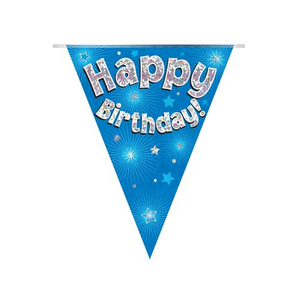 Party Bunting Happy Birthday Blue Holographic 11 flags (3.9m)