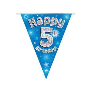 Party Bunting Happy 5th Birthday Blue Holographic 11 flags (3.9m)