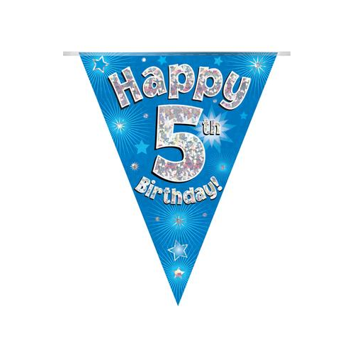 Party Bunting Happy 5th Birthday Blue Holographic 11 flags (3.9m)