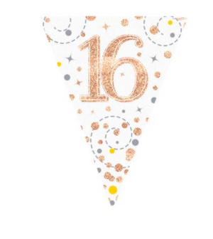 Party Bunting Sparkling Fizz 16 White & Rose Gold Holographic 11 flags (3.9m)