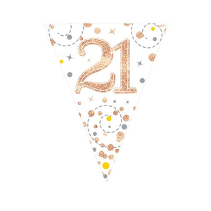 Party Bunting Sparkling Fizz 21 White & Rose Gold Holographic 11 flags (3.9m)